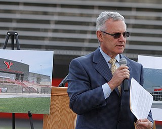        ROBERT K. YOSAY  | THE VINDICATOR.. President Jim Tressel.. ..Don Constantini gives 1 million for the construction of a multimedia center on the East Side of YSU Stambaugh Stadium... - -30-......