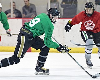 BOARD MAN, OHIO - JUNE 10, 2016: Zach Aughe (green) skate in the open ice during a exhibition game during the Phantoms prospect camp Friday night at the Ice Zone. DAVID DERMER | THE VINDICATOR