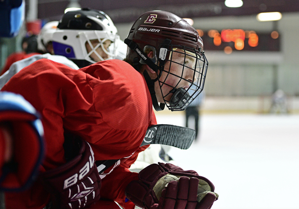 BOARD MAN, OHIO - JUNE 10, 2016: Wyatt Wutzke watches from the bench during a exhibition game during the Phantoms prospect camp Friday night at the Ice Zone. DAVID DERMER | THE VINDICATOR