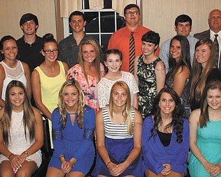 SPECIAL TO THE VINDICATOR
Berlin-Ellsworth Ruritan sponsored an academic banquet May 31 at A La Cart Catering in Canfield to honor 25 Western Reserve High School students for their academic achievement. Twenty seniors earned a grade point average of 3.5 or higher, and each invited a guest speaker for the event. Five juniors and sophomores earned a cumulative grade point average of 4.0. Parents and family of students, school administrators, members of its board of education and Ruritan members attended. In front from left, are Nicole Dobrilovic, Lauren Falasca, Alexis Miller, Mackenzie Godwin and Monica Gross; in the middle, Karsen Kabetso, Sydney Miller, Maia Miranda-Cormell, Dawn Kabetso, Hayley Shasteen, Heather Lude, Amy Seeds and Bailey Hornberger; and in back, Jeff Zatchok, superintendent; Andrew Slaven; Kyle Hillis; Heath Lude; Jacob Graffius; Brian Benyo; Doug McGlynn, principal; and Lee Fowler, Ruritan president. Other seniors honored were Brady O’Brien and Ben Rich.