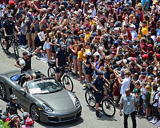 CLEVELAND, OHIO - JUNE 22, 2016: UFC Heavyweight Champion and Cleveland native Stipe Miocic gets the fans excited at the start of the Cavaliers Championship Parade down East 9th Street Wednesday afternoon. DAVID DERMER | THE VINDICATOR