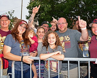 CLEVELAND, OHIO - JUNE 22, 2016: The Allen family of Warren and Zillinger Family of Warren hangout near the starting point on Huron Road in front of Quicken Loans Arena Wednesday morning before the Cavaliers championship parade. DAVID DERMER | THE VINDICATOR