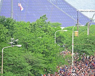 CLEVELAND, OHIO - JUNE 22, 2016: People fill East 9th Street before the start of the Cavaliers Championship Parade,  Wednesday morning. DAVID DERMER | THE VINDICATOR