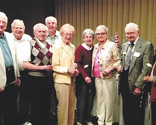 SPECIAL TO THE VINDICATOR
Mahoning Retired Teachers Association honored members 90-years old and older at its spring meeting. Among those honored, from left, are Gary Kane, Chester Feret, Laddie Fedor, Larry McKenna, Jean Evans, Helen Boone, Anna Scheiderer, Jim Ramsey and Phyllis Thornhill. Special recognition was given to 99-year old Frances Ritz, below, MRTA’s oldest active member. Ritz taught for 48 years at various local schools including Youngstown State University.