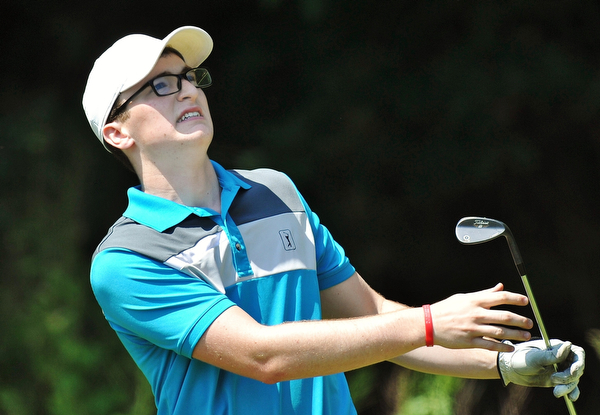 Jeff Lange | The Vindicator  FRI, JUN 24. 2016 - Colin Faloon reacts after overshooting the hole during Friday's Greatest Golfer of the Valley Junior competition at Tam O'Shanter Golf Course in Hermitage, Pa.