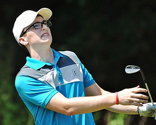 Jeff Lange | The Vindicator FRI, JUN 24. 2016 - Colin Faloon reacts after overshooting the hole during Friday's Greatest Golfer of the Valley Junior competition at Tam O'Shanter Golf Course in Hermitage, Pa.