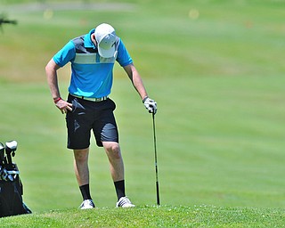 Jeff Lange | The Vindicator  FRI, JUN 24. 2016 - Colin Faloon reacts after a bad shot during Friday's Greatest Golfer of the Valley Junior competition at Tam O'Shanter Golf Course in Hermitage, Pa.