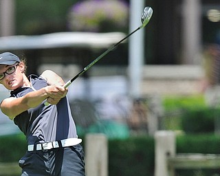 Jeff Lange | The Vindicator FRI, JUN 24. 2016 - Mathews' Emily Koehler watches her drive down the No. 1 fairway during a tie breaker against Canfield's Gillian Cerimele during Friday's Greatest Golfer of the Valley Junior competition at Tam O'Shanter Golf Course in Hermitage, Pa.