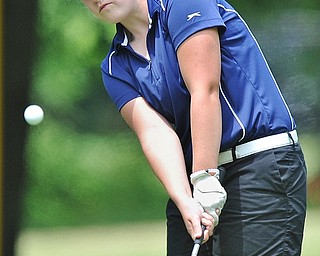 Jeff Lange | The Vindicator FRI, JUN 24. 2016 - Canfield's Gillian Cerimele watches her chip to the first hole during a tie breaker against Mathews' Emily Koehler during Friday's Greatest Golfer of the Valley Junior competition at Tam O'Shanter Golf Course in Hermitage, Pa.