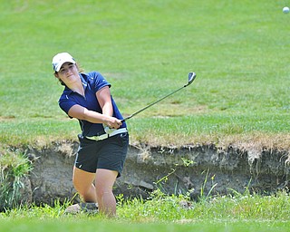 Jeff Lange | The Vindicator FRI, JUN 24. 2016 - Canfield's Gillian Cerimele takes a shot from the rough on the No. 3 during a tie breaker against Mathews' Emily Koehler during Friday's Greatest Golfer of the Valley Junior competition at Tam O'Shanter Golf Course in Hermitage, Pa.