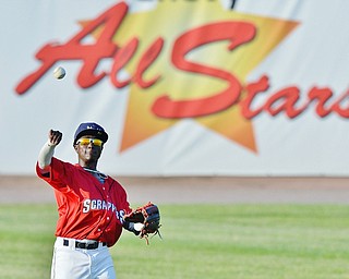 Jeff Lange | The Vindicator  SAT, JUN 25, 2016 - Scrappers center fielder Gabriel Mejia throws to the infield in the second inning of Saturday's game against Batavia at Eastwood Field.