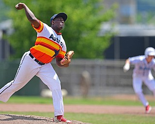 STRUTHERS, OHIO - JUNE 26, 2016: Pitcher Erick Taylor #18 for Astro delivers in the first inning of Sunday afternoons Bob Cene Tournament Championship game. Astro won 11-1. DAVID DERMER | THE VINDICATOR