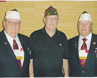 SPECIAL TO THE VINDICATOR
Veterans of Foreign Wars Post 9571 of Ellsworth became an All-State Post on June 11 at the VFW Department of Ohio Convention that took place in Independence, Ohio. This is its first All-State distinction since its inception in 1947. Post Commander Jim Tornincasa Jr. and Post Quartermaster Ray Schafer each received a white VFW hat to signify the honor. To receive the distinction, the post had to complete several requirements between July 1, 2015, and April 30. At left are Tornincasa; John Craig, adjutant; and Schafer.