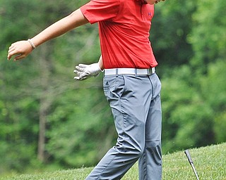 Joey Vitali of Howland slams his club to the ground in frustration after a bad shot from the rough to hole nine during Wednesday's 2016 Flynn Auto Group Junior Greatest Golfer of the Valley tournament Wednesday at Mill Creek South Course. Vitali placed U-17...--Jeff Lange | The Vindicator  WED, JUN 29, 2016
