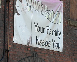 William d. Lewis The Vindicator  Signs at the RG Steel blast furnace in Warren that will soon be demolished.