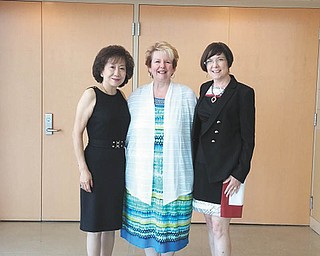 SPECIALTO THE VINDICATOR
The Youngstown Symphony Society elected officers and board members at its recent annual meeting and awards luncheon. From left, are Florence Wang, Symphony Society chairman of the board of directors; Donna S. Collins, executive director Ohio Arts Council; and Judy R. Sees, society treasurer.