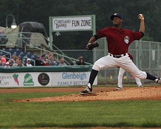 Nikos Frazier | The Vindicator..Scrappers' pitcher Juan Hillman(25) fires towards home.