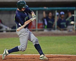 NILES, OHIO - JULY 5, 2016: Batter Sean Murphy #33 of the Lake Monsters swings at a pitch during a at bat in the seventh inning of Tuesday nights game at Eastwood Field. DAVID DERMER | THE VINDICATOR