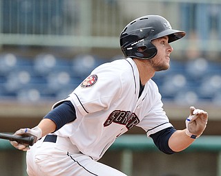 Jeff Lange | The Vindicator  WED, JUL 6, 2016 - Scrappers Andrew Calica watches line drive to second in the bottom of the first inning of Wednesday's game against the Vermont Lakemonsters at Eastwood Field.