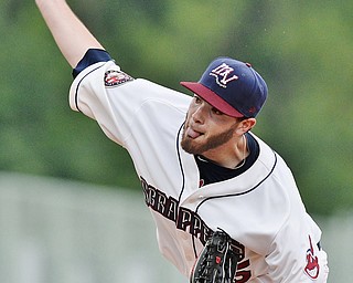 Jeff Lange | The Vindicator  WED, JUL 6, 2016 - Scrappers starting pitcher Aaron Civale delivers a pitch to a Vermont batter in the top of the second inning of Wednesday's game at Eastwood Field in Niles.