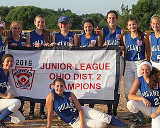 Nikos Frazier | The Vindicator..Poland Junior League Ohio District 2 champions pose for photo at the Field of Dreams in Boardman.