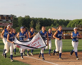 Nikos Frazier | The Vindicator..Poland players take a victory lap after winning the  Junior League Ohio District 2 championship against Canfield at the Field of Dreams in Boardman.
