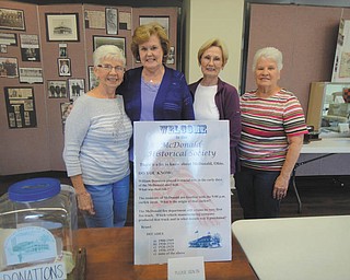 SPECIAL TO THE VINDICATOR
The McDonald Historical Society recently hosted a display in the new Community Room next to the village post office. Among the topics displayed were male and female sports, firemen, schools and governments. Evelyn Hannon and Betty Leskovac helped organize and maintain the displays. The society meets on the first Thursday every month at 9 a.m. in the Community Room. Members presenting the displays were Shirley Ferraro Moody, left, Hannon, Leskovac and Tee Ferraro Dorten.