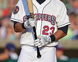 NILES, OHIO - JULY 11, 2016: Michael Brantley #23 of the Scrappers enters the batters box prior to his at bat in the second inning of Monday nights game at Eastwood Field. DAVID DERMER | THE VINDICATOR