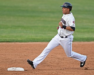 NILES, OHIO - JULY 11, 2016: Michael Brantley #23 of the Scrappers advances to second after a single by Andrew Calica #26 in the fourth inning of Monday nights game at Eastwood Field. DAVID DERMER | THE VINDICATOR
