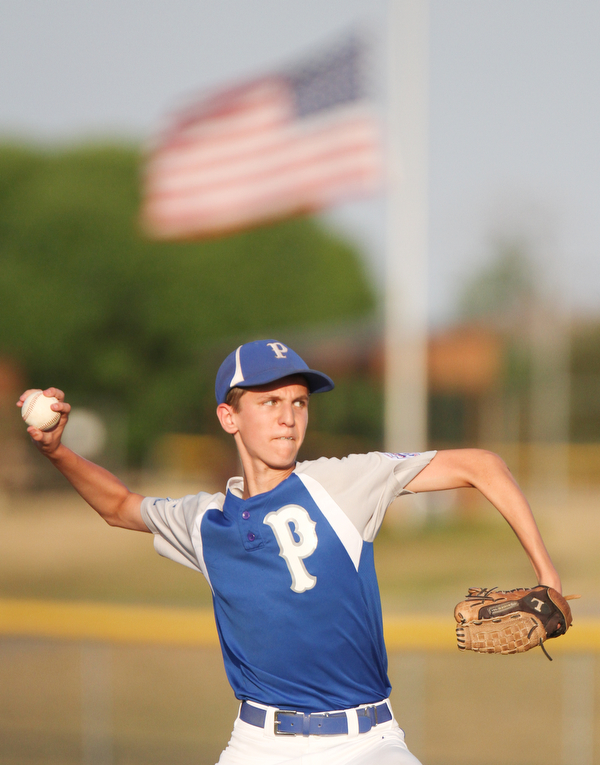 William D. Lewis The Vindicator Poland pitcher Tyler Berry (3) delivers during July 12, 2016 game with Boardman at Field Of Dreams.