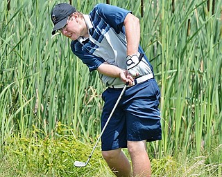 Jeff Lange | The Vindicator  THU, JUL 7, 2016 - Poland's Zach Jacobson blasts his ball out of the weeds onto the No. 6 fairway during Thursday's Greatest Golfer of the Valley Junior qualifier held at Salem Hills Golf Club.