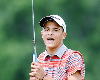 Jeff Lange | The Vindicator  THU, JUL 7, 2016 - Warren JFK's Jimmy Graham reacts after coming up short on a putt on hole ten during Thursday's Greatest Golfer of the Valley Junior qualifier held at Salem Hills Golf Club.