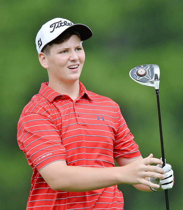 Jeff Lange | The Vindicator  THU, JUL 14, 2016 - Ryan Galle of Warren JFK watches his tee shot during Thursday's Greatest Golfer of the Valley Junior qualifier held at Trumbull Country Club in Warren.