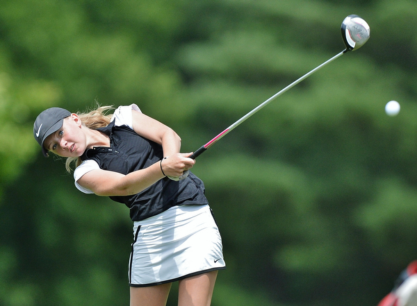 Jeff Lange | The Vindicator  THU, JUL 14, 2016 - Poland's Jenna Jacobson drives her ball down the No. 1 fairway during Thursday's Greatest Golfer of the Valley Junior qualifier held at Trumbull Country Club in Warren.