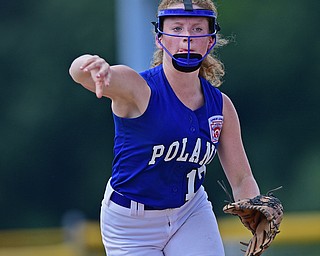 BOARDMAN, OHIO - JULY 18, 2016: Short stop Lauren Sienkiewicz #17 of Poland throws to first for the out in the sixth inning of Monday afternoons Little League Championship game at Field of Dreams. Poland won 12-2. DAVID DERMER | THE VINDICATOR