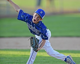 BOARDMAN, OHIO - JULY 19, 2016: Starting pitcher Maddox Pennington #3 of West Hamilton delivers in the fifth inning of their game Tuesday night at the Fields of Dreams. Hamilton West won 2-0. DAVID DERMER | THE VINDICATOR