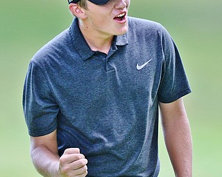Jeff Lange | The Vindicator  FRI, JUL 22, 2016 - Boardman's Brian Terlesky celebrates after sinking a 25 foot putt for par on the sixth hole during Friday's Greatest Golfer of the Valley Junior finals at Avalon at Squaw Creek.
