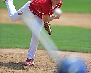 BOARDMAN, OHIO - JULY 24, 2016: Starting pitcher Nate Shaw #7 of Canfield delivers in the second inning of Sunday afternoons Little League State Championship Game at the Fields of Dreams. Hamilton won 11-0. DAVID DERMER | THE VINDICATOR