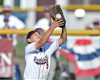 Jeff Lange | The Vindicator  MON, JUL 25, 2016 - Washington Court House's AJ Dallmayor catches a fly ball in the top of the fourth inning of Monday's game against Canfield at Fields of Dreams in Boardman.