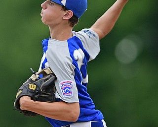 BOARDMAN, OHIO - JULY 26, 2016: Starting pitcher Stephen Carney(11) of Poland throws in the third inning of their game Tuesday afternoon at the Fields of Dreams. Poland would go on to win 10-7.  DAVID DERMER | THE VINDICATOR