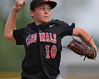 BOARDMAN, OHIO - JULY 29, 2016: Starting pitcher Connor Miller(10) of Canfield pitches in the first inning of Friday evenings Little League game at the Fields of Dreams. Canfield would go on to win, 12-2.  DAVID DERMER | THE VINDICATOR