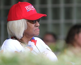 Nikos Frazier | The Vindicator..Connnie Taylor sits outside of East High School before Democratic Presidential candidate Hillary Clinton spoke on Saturday night.