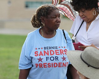 Nikos Frazier | The Vindicator..Hattie Jenkins? name in Garden shoot of Linda middle of July? waits outside of East High School before Democratic Presidential candidate Hillary Clinton spoke on Saturday night.