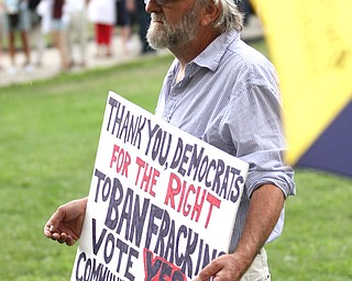 Nikos Frazier | The Vindicator..outside of East High School before Democratic Presidential candidate Hillary Clinton spoke on Saturday night.