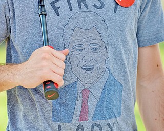 Jeff Lange | The Vindicator  SAT, JUL 30, 2016 - Brian Lyons of Hubbard sports a "First Lady" t-shirt featuring President Bill Clinton on it prior to the start of Saturday's political rally held at East High School.