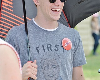 Jeff Lange | The Vindicator  SAT, JUL 30, 2016 - Brian Lyons of Hubbard sports a "First Lady" t-shirt featuring President Bill Clinton on it prior to the start of Saturday's political rally held at East High School.
