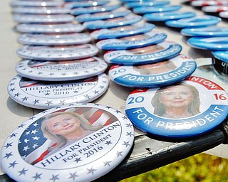 Jeff Lange | The Vindicator  SAT, JUL 30, 2016 - Hillary Clinton pins for sale outside of East High School Saturday afternoon prior to the start of the Clinton rally in the school's gymnasium.