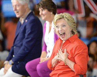 Jeff Lange | The Vindicator  SAT, JUL 30, 2016 - Democratic presidential nominee Hillary Clinton shares a moment of joy with her supporters during a rally in Youngstown Saturday night.