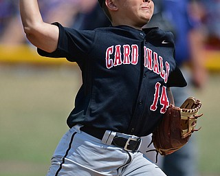 Game 2BOARDMAN, OHIO - JULY 31, 2016: Starting pitcher Ben Slanker #14 of Canfield delivers in the third inning of Game 2 of Sunday afternoon Little League Championship DoubleHeader. Canfield won 7-6 in 7 innings. DAVID DERMER | THE VINDICATOR