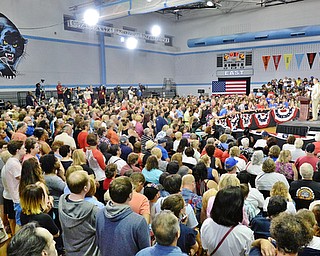 Jeff Lange | The Vindicator  SAT, JUL 31, 2016 - Congressman Tim Ryan speaks to a packed house inside the East High School gymnasium, Saturday night prior to the arrival of Democratic presidential nominee Hillary Clinton and her running mate Virginia Senator Tim Kaine.